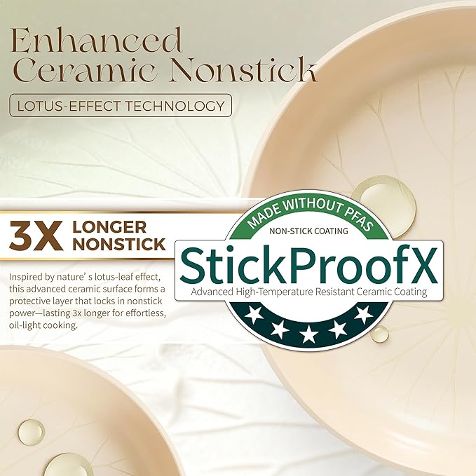 PRICUSIS 5Pcs Nonstick Ceramic Frying Pan Set, 8+10+12 Inch Induction Compatible with Stay Cool Handle, Fully Coated, 100% Dishwasher Safe, Healthy PTFE PFAS & PFOA Free Omelet Pans (Coconut White)