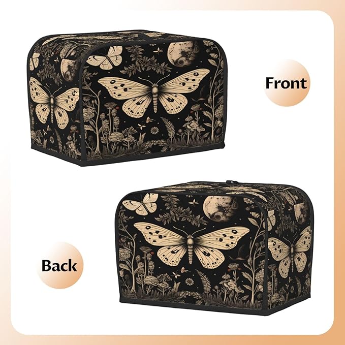 Toaster Cover 2 Slice Vintage Gothic Floral Moon Butterfly Waterproof Appliance Cover with Hang Loop Bread Baker Toaster Cover for Kitchen