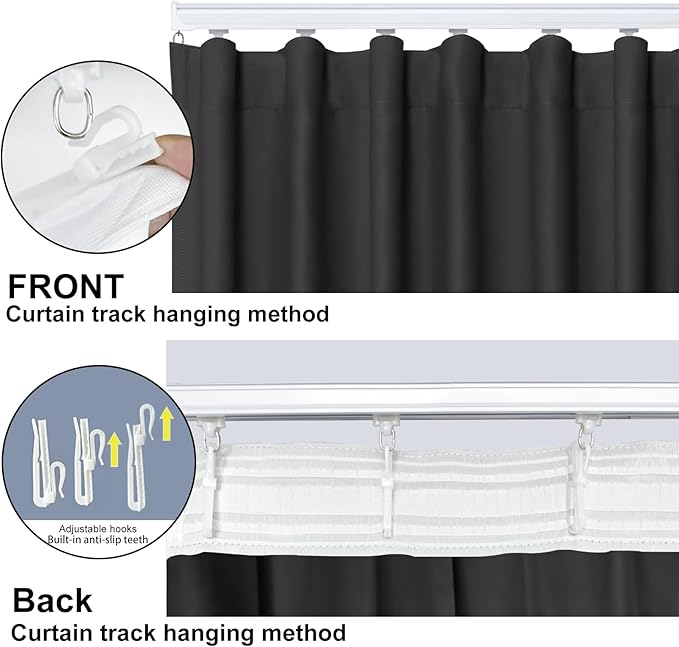 Room Divider Blackout Curtain Track Curtains Wall Dividers Panels Screen for Living Rooms Bedroom Office Privacy Partition Separation, W120 × L96 Inch,1 Panel, Black