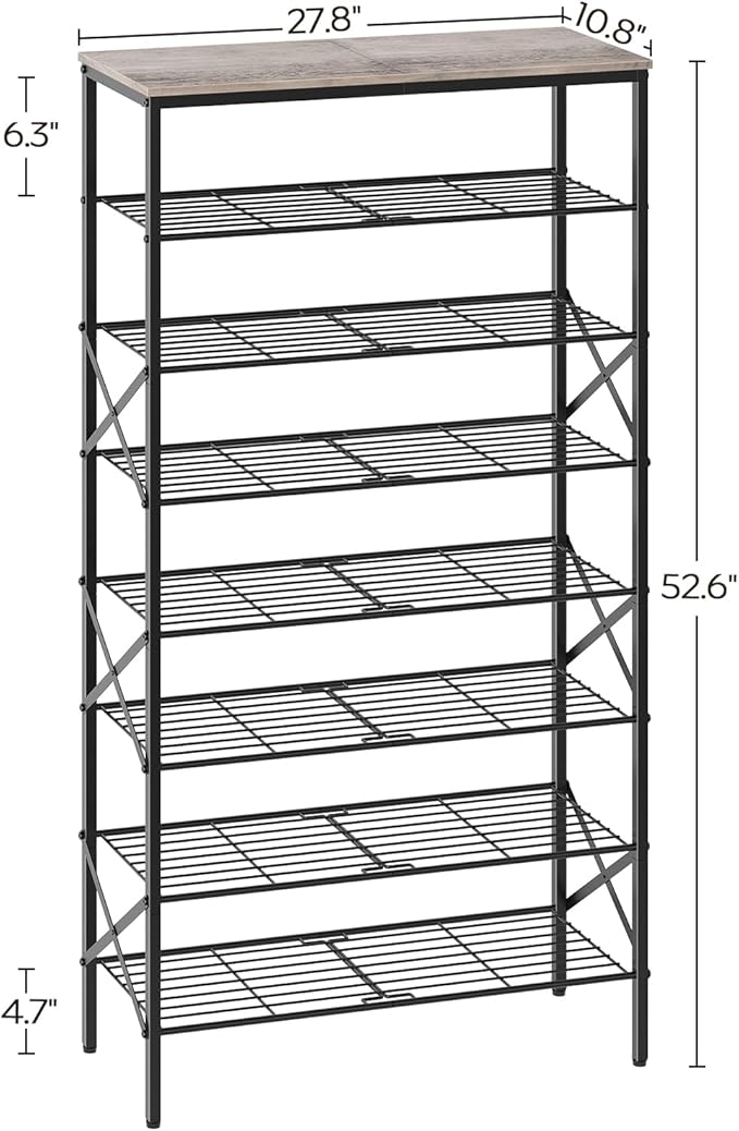 8 Tier Shoe Rack, Shoe Storage Organizer, Large Capacity Shoe Shelf Holds 32 Pairs of Shoes, Sturdy and Stable, for Entryway, Hallway, Closet, Dorm Room, Greige and Black SS08BG