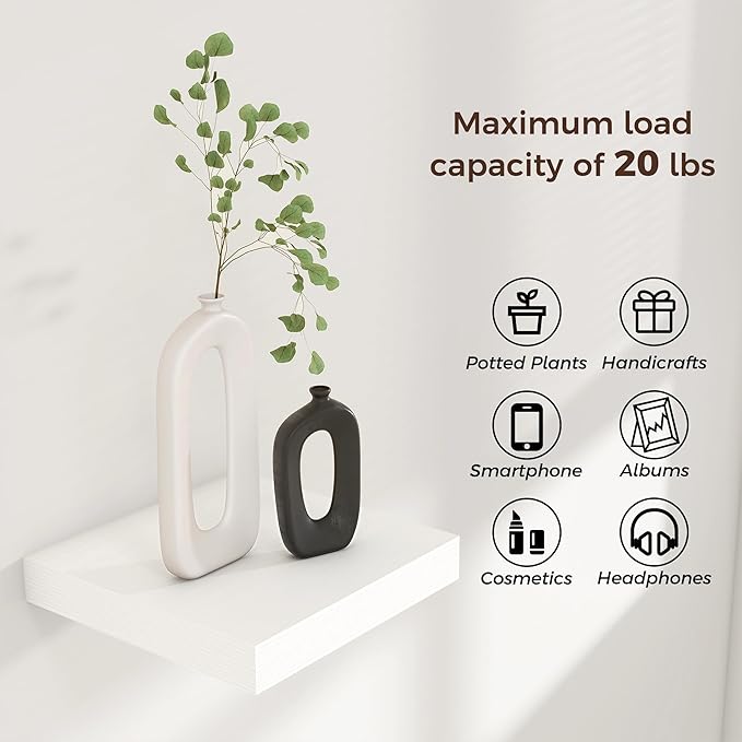 Square Floating Shelves for Wall 12"W x 12"D x 1.2"H, Small Engineered Wood Wall Shelves with Invisible Brackets for Living Room Bedroom Bathroom Office Kitchen Storage Decor, White Finish, Set of 3