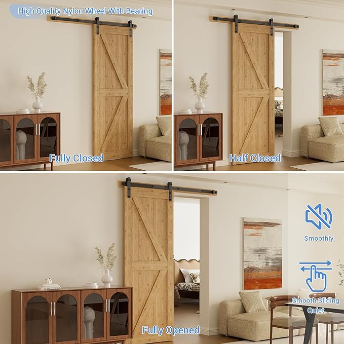 CCJH 6 Feet Heavy Duty Sturdy Sliding Barn Door Hardware Kit -Smoothly and Quietly -Easy to Install Fit 36" Wide Door Panel (I Shape Hanger)