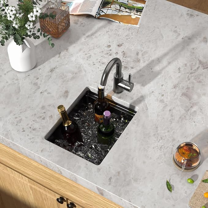 Undermount Bar Sink - 12 Inch Workstation Gunmetal Black Bar Sink Stainless Steel 16 Gauge Single Bowl Under Counter Small Wet Prep Sinks with Cutting Board #TLU-0016