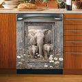 Elephant Dishwasher Magnet Cover - Kithcen Decorative Dishwasher Cover Front Door Panel Decal, Farm Wood Flower Refrigerator Magnet Fridge Sticker, Elephant Gifts for Women, 23x26 Inch
