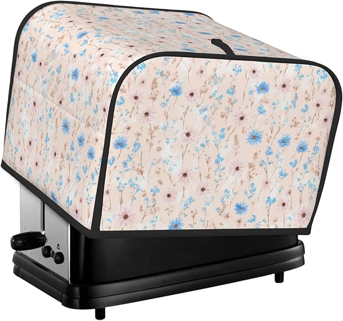 4 Slice Toaster Cover for Kitchen Wildflower Pattern Pastel Botanical Waterproof Dustproof Toaster Dust Cover with Side Pockets Decorative Universal Cover for Wide Slot Toasters Small Appliances