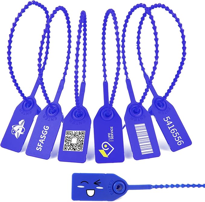1000 Plastic Tamper Seals Fire Extinguisher Tags Numbered Zip Ties Pull Tite Security Tags Disposable Self-Locking Safety Ties (Dark Blue)