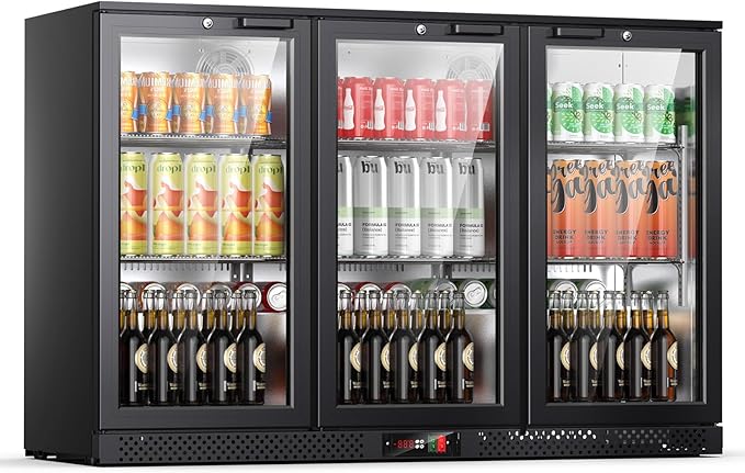 Upstreman 11.4 Cu.Ft Back Bar Cooler With 3 Glass Doors, Commercial Under Counter Beverage Refrigerator, Double-Pane Low-E Glass, Lockable Drink Fridge for Bars, Restaurants, Hotels & Cafes, BB114