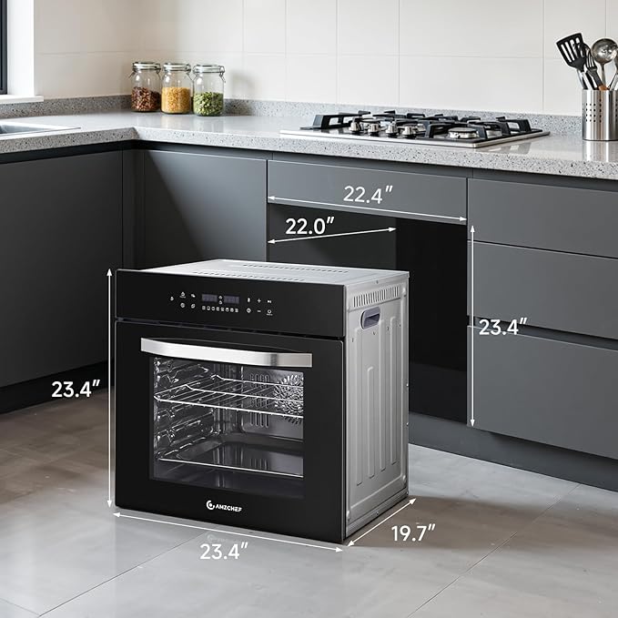 AMZCHEF Wall Ovens 24 inch Electric: 2800w Single Wall Oven with 8 Cooking Modes, 2.72 Cu.Ft. Electric Wall Oven, Convection Oven with Touch Control, Black