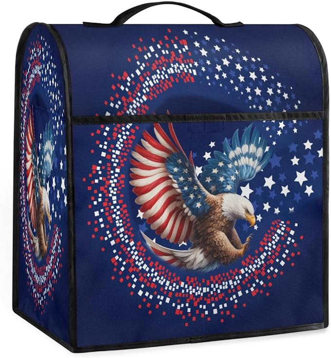 Kitchen Aid Mixer Cover Animal Eagle American Flag Stand Mixer Cover Compatible with 6-8 Quarts Stand Mixers, Dust Covers with Zipper Pocket Foldable Washable Kitchen Aid Organizer Bag