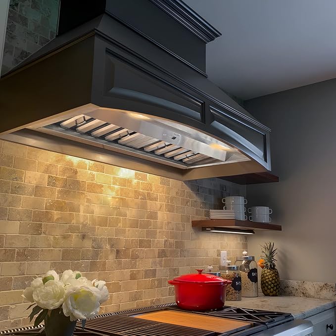 Akicon Range Hood Insert 30 Inch, Ultra Quiet, Powerful Suction Built-in Kitchen Vent Hood, Stainless Steel Ducted Stove Hood with Dimmable LED Lights Warm White, 3-Speeds 600CFM