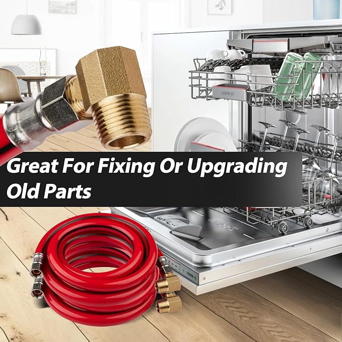 50 Pack Foskan 6FT Red PVC Dishwasher Hose With 3/8" Comp x 3/8" MIP Brass 90 Degree Elbow,Flexible Water Line Connector for Standard Dishwashers （6FT）