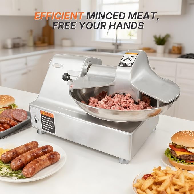 Hakka Commercial 5.5 L Multifunction 15in Meat Bowl Cutter Mixer and Buffalo Chopper Food Processor Heavy Duty Food Mixing Meat Grindering Meat Chopping Machine