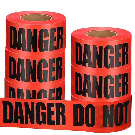 Treela 6 Pcs 3 Inch x 1000 ft Caution Danger Tape Roll Do Not Enter Cross Crime Scene Construction Warning Safety Tape for Hazardous Areas Halloween(Danger,Red)