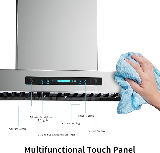 IKTCH 30 inch Wall Mount Range Hood, 900 CFM Ducted Range Hood with 4 Speed Fan, Durable Stainless Steel with Gesture Sensing & Touch Control IKP01-30