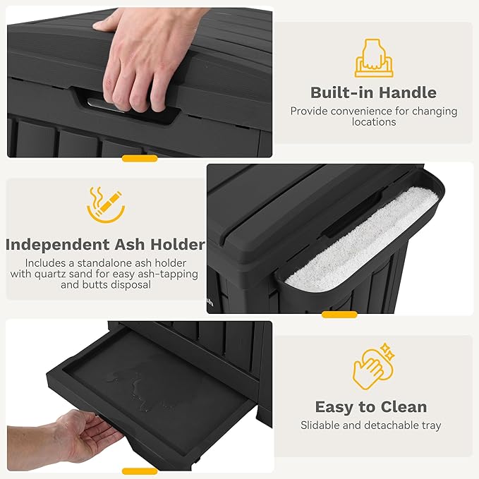 DWVO 76 Gallon Outdoor Trash Can, Dual-Compartment Resin Garbage Bin with Lid, Includes 2 Sorting Labels, Ash Holder, Stakes & Suction Cups, Hideaway Storage for Patio Backyard Garden, Black