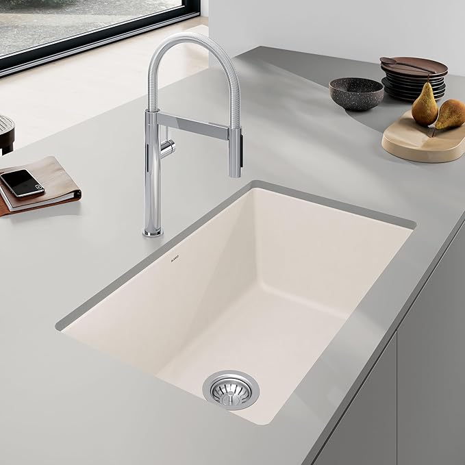 BLANCO 443083 Precis Silgranit 30” Single Bowl Undermount Kitchen Sink, Soft White