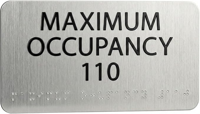 ALPHA DOG ADA SIGNS Custom Maximum Occupancy Sign 4x8 Inch - Personalized Room Capacity Limit Sign with Grade 2 Braille - ADA Compliant Business Signage - Made in USA - Brushed Stainless