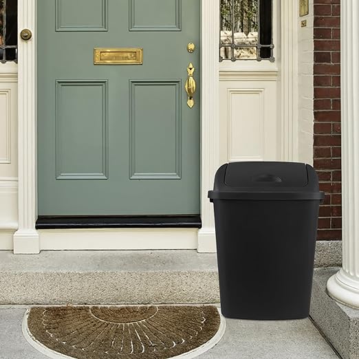 4 Pack 6.6 Gallon Black Garbage Bins, Plastic Trash Can with Swing Lid