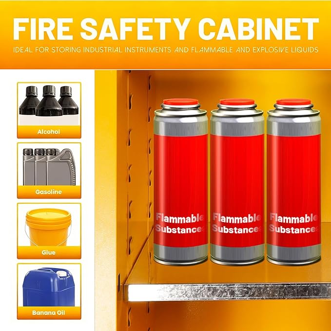 40 Gallon Professional Flammable Cabinet, 23" x 18" x 36" Yellow All-Welded Steel Chemical Safety Cabinet, Manual Doors & Adjustable Shelf for Industrial Workshops, Lab & Auto Shop