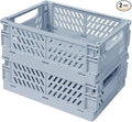 Small Pastel Plastic Storage Bins 2Pcs Foldable Pastel Crates Plastic Basket Colorful Storage Containers Baskets for Classroom Kitchen Office Bedroom Desktop Home Decor (Blue 9.8" x 6.5" x 3.8")