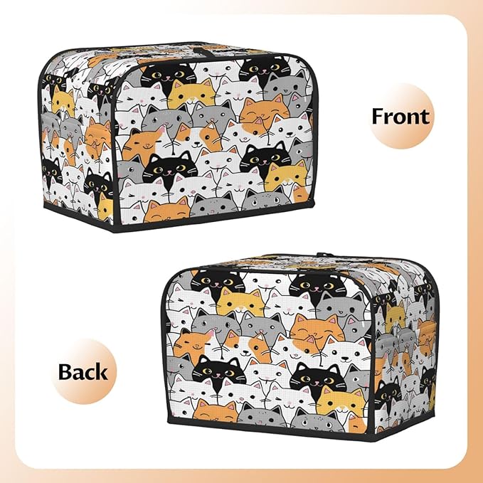 Toaster Cover 2 Slice Cute Cartoon Cat Animal Waterproof Appliance Cover with Hang Loop Bread Baker Toaster Cover for Kitchen