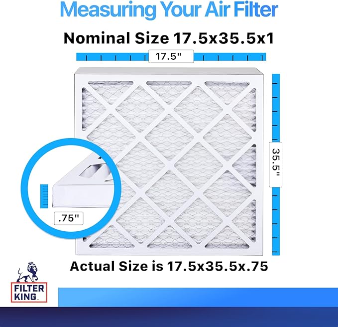 Filter King 17.5x35.5x1 Air Filter | 3-PACK | MERV 8 HVAC Pleated A/C Furnace Filters | MADE IN USA | Actual Size: 17.5 x 35.5 x .75"