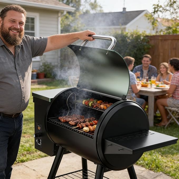 Pellet Smoker Grill Combo, 565 SQ.IN Cooking Area with PID Temperature Control (180-450°F) Electric BBQ Meat Grills & Smokers, Patio Backyard for Roast Outdoor