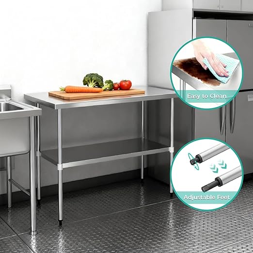 COOLCHEF Stainless Steel Work Table 18 x 30 Inch, NSF Commercial Prep Table with Undershelf, Heavy Duty Food Prep Workstation