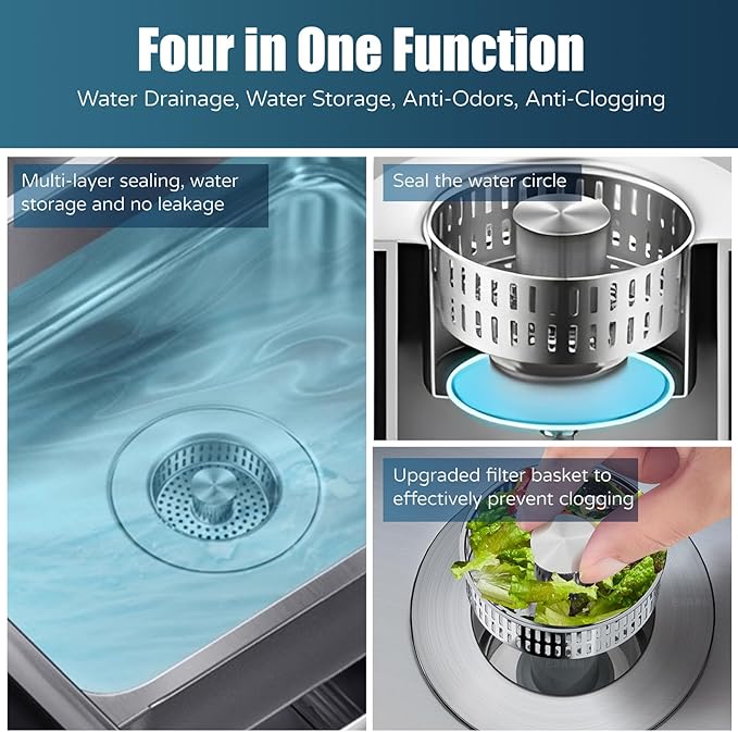 Kitchen Sink Drain Strainer, 4 in 1 All Stainless Steel Sink Strainer, Pop Up Anti-Clogging Sink Stopper, Sink Strainer with Copper Bounce for US Standard Sink Accessories, 1 Pack