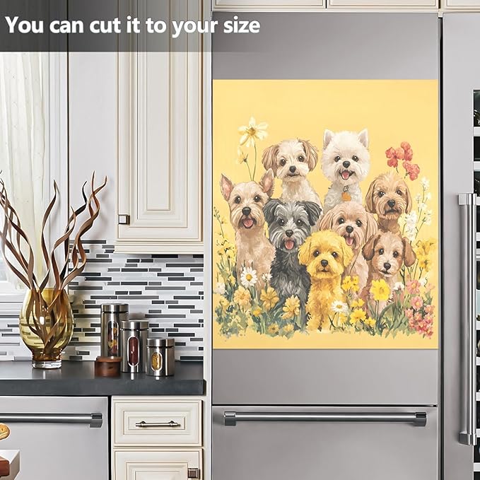 Dishwasher Magnet Cover, Dogs Magnet Sticker Fridge Panel Decal for Home Kitchen Decor, 23x26in