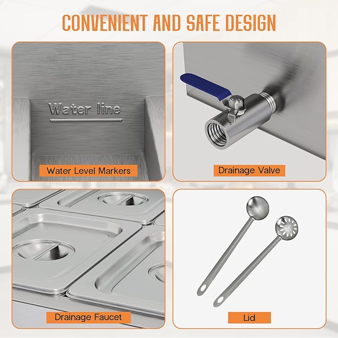 Jocisland 12-Pan 96QT Commercial Food Warmer, 1500W Stainless Steel Steam Table with Top Shelf, Lids, Food Tongs, Undershelf, Wheels, 110V Temp Control for Catering