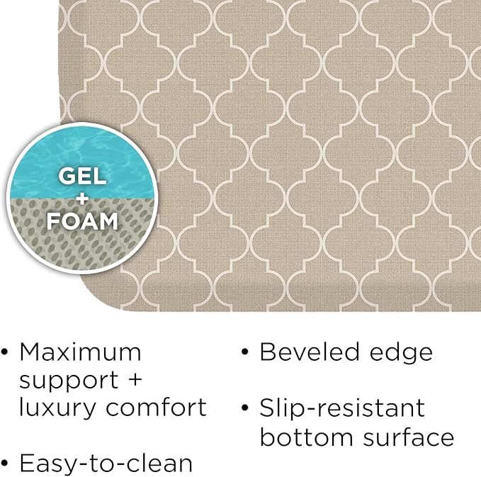 GelPro Elite Premier Anti-Fatigue Kitchen Comfort Floor Mat, 20x48”, Trellis Khaki Stain Resistant Surface with Therapeutic Gel and Energy-Return Foam for Health and Wellness