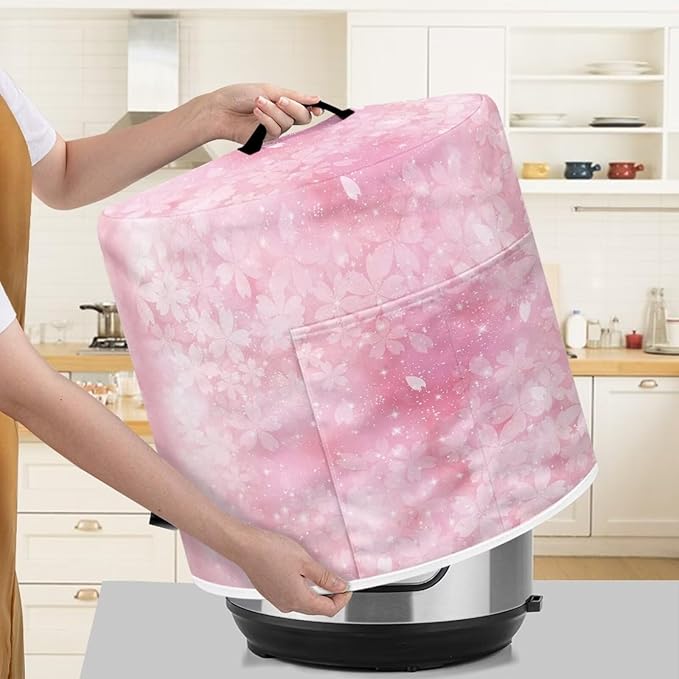 Pink Cherry Blossom Pressure Cooker Cover with Pocket Air Fryer Cover Dust Cover Insulated Kitchen Appliance Steamship Pot Cover Appliance Dust Covers Decor