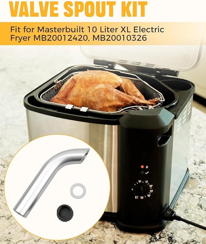 Valve Spout Kit Fit for Masterbuilt 10 Liter XL Electric Fryer MB20012420 MB20010326, Include Oil Valve Spout, Safety Cap and Seal Kit Parts