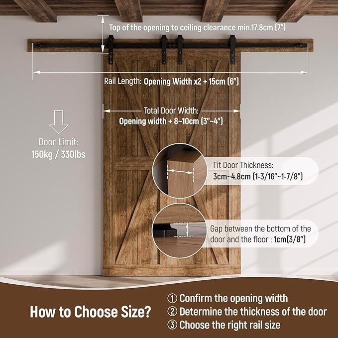 CCJH 11.5FT Sliding Barn Door Hardware Kit, Heavy Duty, Smoothly and Quietly, Easy to Install, Fit 34.5" Width Double Door Panel, Basic Style Hangers Black