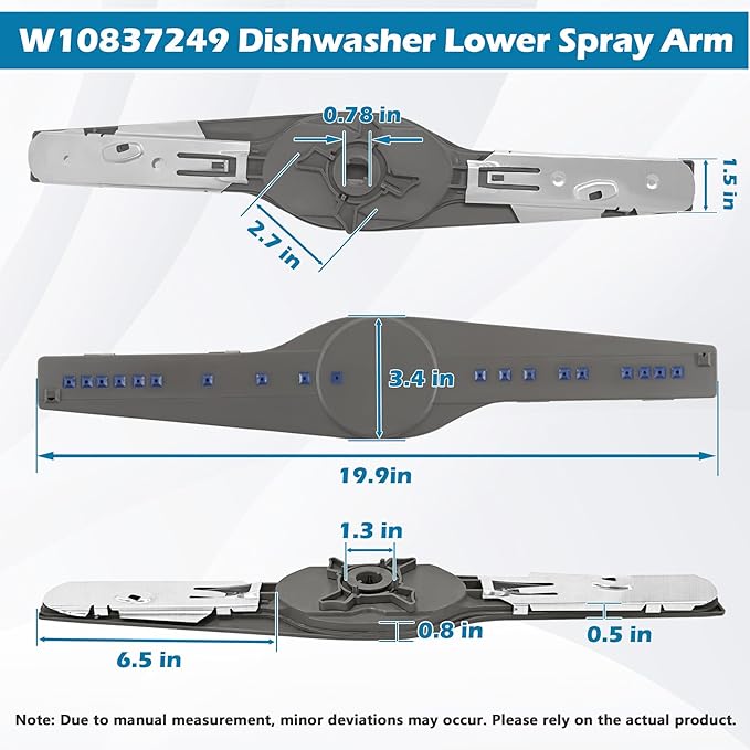BigHead W10837249 Dishwasher Lower Spray Arm Replacement for Whirlpool Dishwashers Spray Arm, Replaces W10629546 AP5988717 PS11727921 W10838302, Fit Models WDT750SAHZ0 WDTA50SAHZ0 WDT970SAHZ0