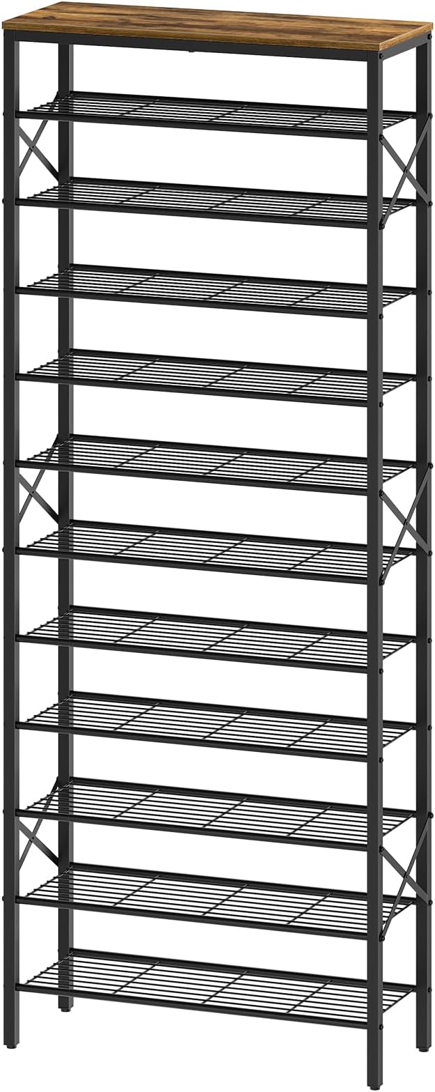 12 Tier Shoe Rack, Large Capacity Shoe Storage Organizer Holds 48 Pairs, Sturdy and Stable, for Entryway, Hallway, Closet, Dorm Room, Rustic Brown SS12BR