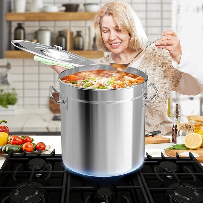 74-Quart Stainless Steel Seafood Boil Pot with Lid,Crab, Lobster, Shrimp Boil Stock with Strainer, Turkey Fryer Pot, Stock Boiler Deep,Fried Cooker for Commercial Outdoors