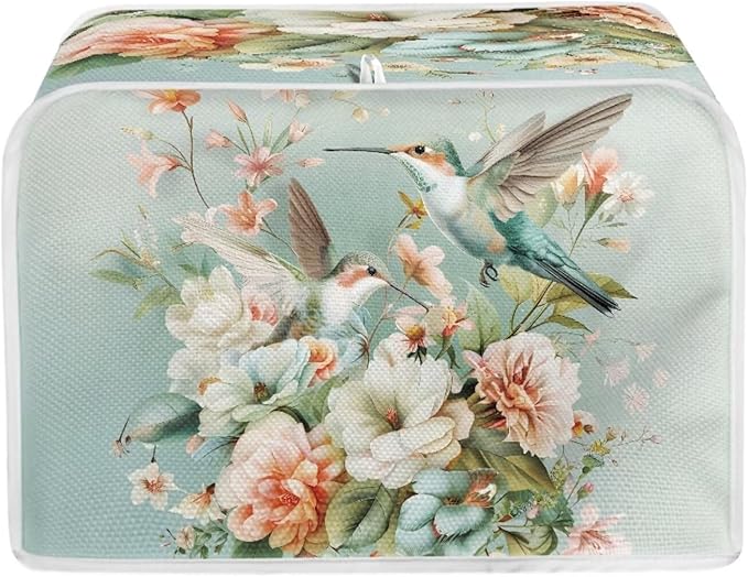 Hummingbird Flower Print 2 Slice Toaster Cover Appliance Dust-proof Bread Maker Cover Kitchen Accessories Decor