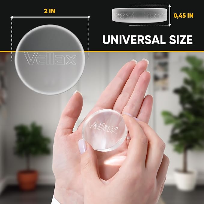 Large 2" Door Knob Wall Protectors – 4 Clear Self-Adhesive Silicone Bumper Pads in Flat Dome Button Shape – Noise Dampening Wall & Furniture Guards by VELLAX