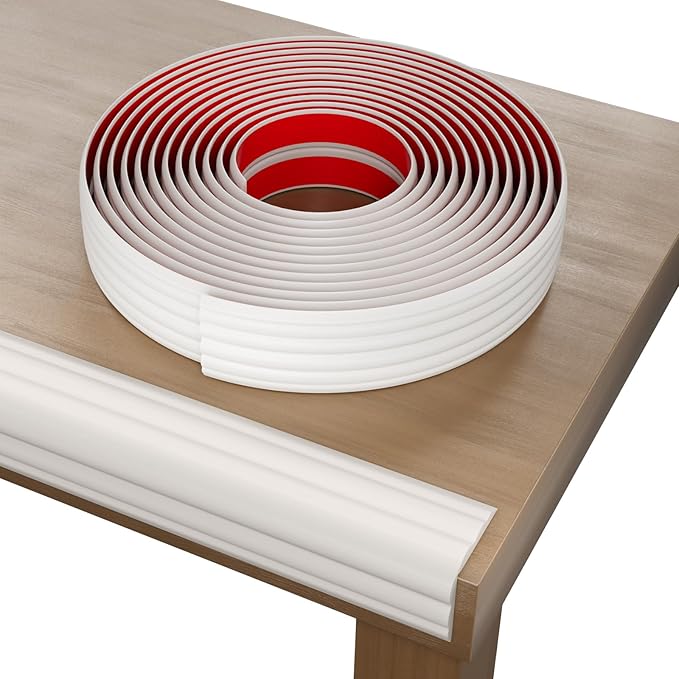 Peel and Stick Wall Corner Protector & Edge Guard, Self-Adhesive Flexible Trim Molding for Inside & Outside Corners, Wall, Countertop, 1.6" W x 20' L, White