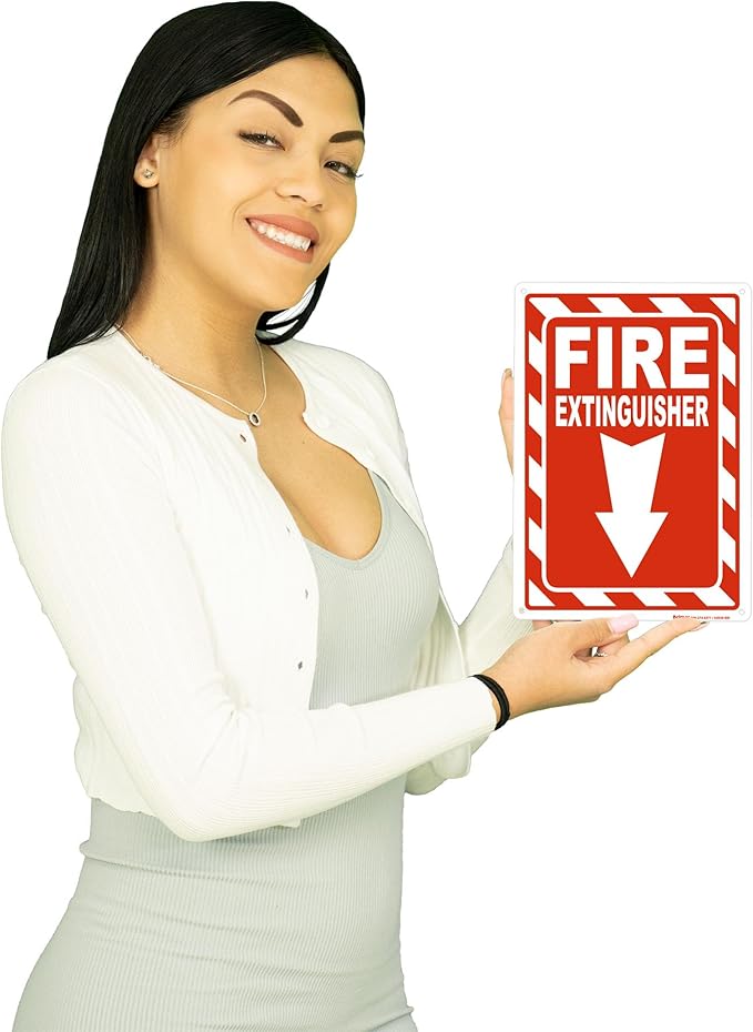 Brimar Fire Extinguisher Signs,7"x10" (4 Pack) .040" Heavy Rust-Free Aluminum Metal Safety Signs, UV Ink Printing, Weatherproof, Fade Resistant, for Business, Office, Home Indoor & Outdoor Use