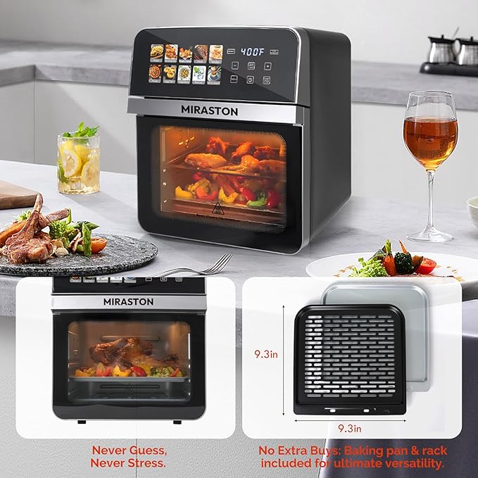10QT Air Fryer Toaster Oven Combo with 10 Presets, Family Size Compact Oven for Roasting Whole Chicken/Double Cooking, Stainless Steel Interior, Easy Clean, Includes 2 Accessories & Recipe