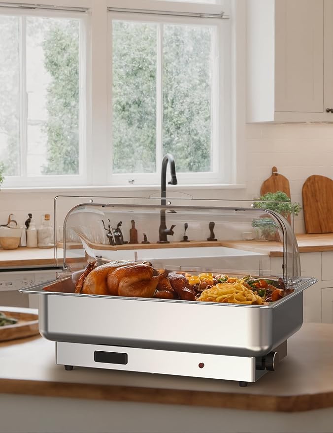 Chafing Dish Electric Buffet Set,9 QT Stainless Steel Food Servers and Warmers with Temperature Control for Wedding and Parties