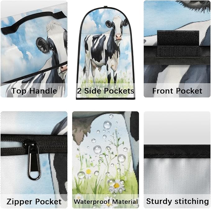 Kitchen Aid Mixer Cover Flower Animal Cow Stand Mixer Cover Compatible with 6-8 Quarts Stand Mixers, Dust Covers with Zipper Pocket Foldable Washable Kitchen Aid Organizer Bag