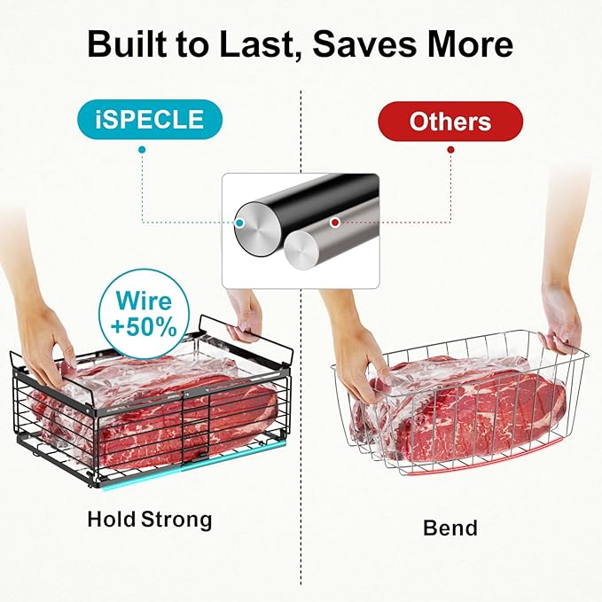 iSPECLE 8 Pack Freezer Organizer Bins, Adjustable Wire Baskets for 10 to 20 Cu.Ft Chest Freezer, Stackable Storage with Handles, Deep Freeze Organizer for Meat & Vegetables, Black