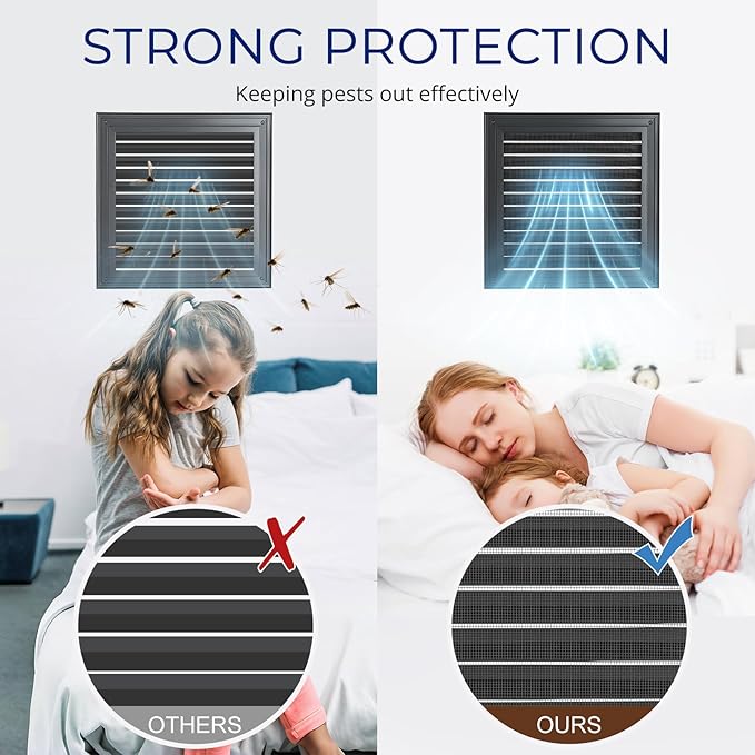 8" X 8" Gable Vent Aluminum Gable Vents for Houses Attic Vent Shed Vents Cover Exterior with Screen Mesh Alloy Wall Vent Ventilation for Home Garage Attic Ceiling - Vent Opening: 6" x 6" Black