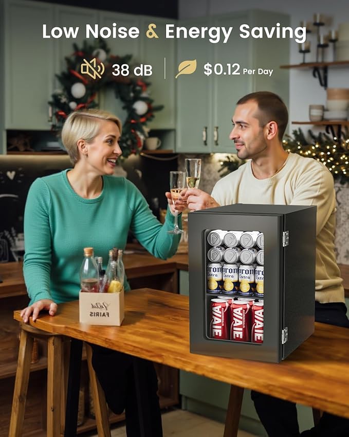 24 Cans Beverage Refrigerator Cooler - Mini Fridge with Digital Temperature Control, Soda Wine Beer Drink Fridge - Small Refrigerator for Office Home Bedroom Dorm Bar, Black