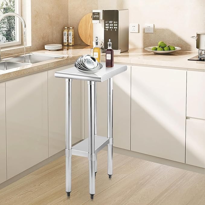 STABLEINK NSF Stainless Steel Table, 24 x 12 Inches Small Metal Prep & Work Table with Adjustable Undershelf, for Commercial Kitchen, Restaurant, Hotel and Garage