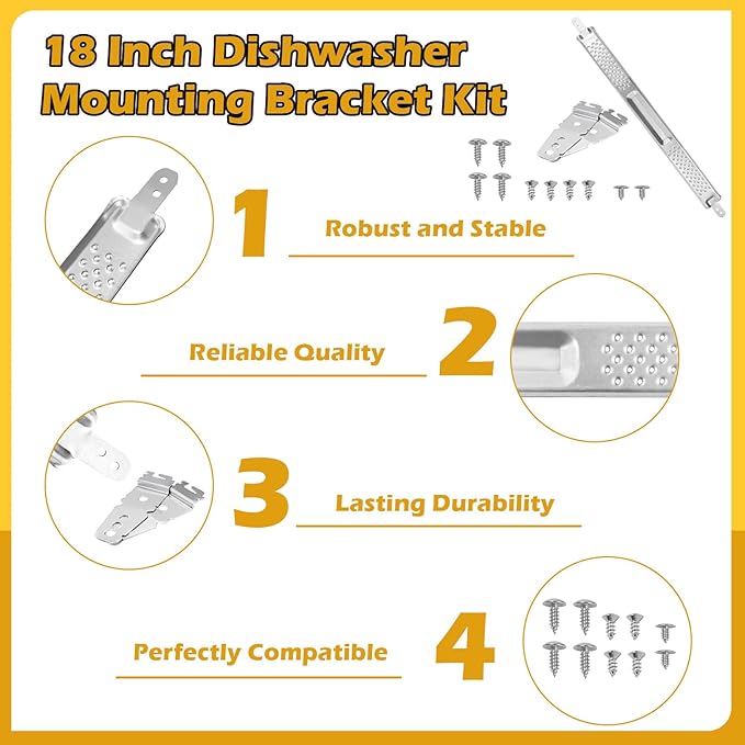 IWIWE W10426979 18" Compact Dishwasher Mounting Bracket Kit Fit for Whirlpool, KitchenAid and Maytag Compact 18 Inch Dishwasher for Granite and Quartz Countertops (W10426979 (18") – for Slim Compact)